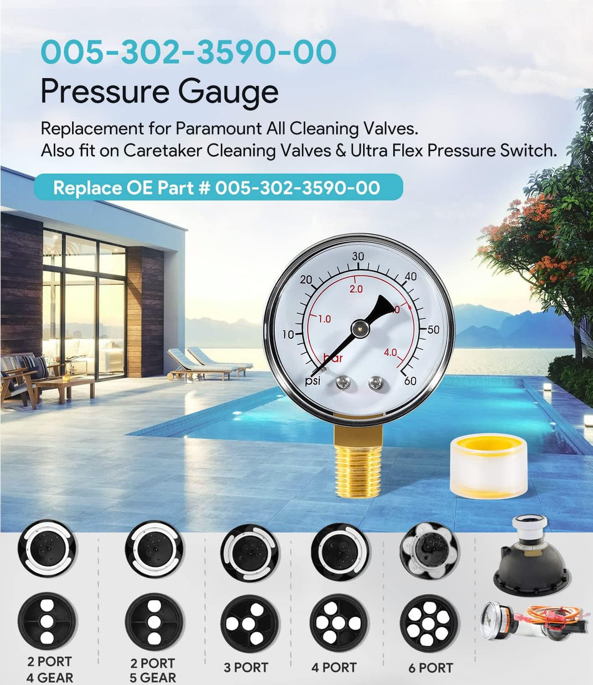 Sixcow pressure gauge bottom brass threaded connection