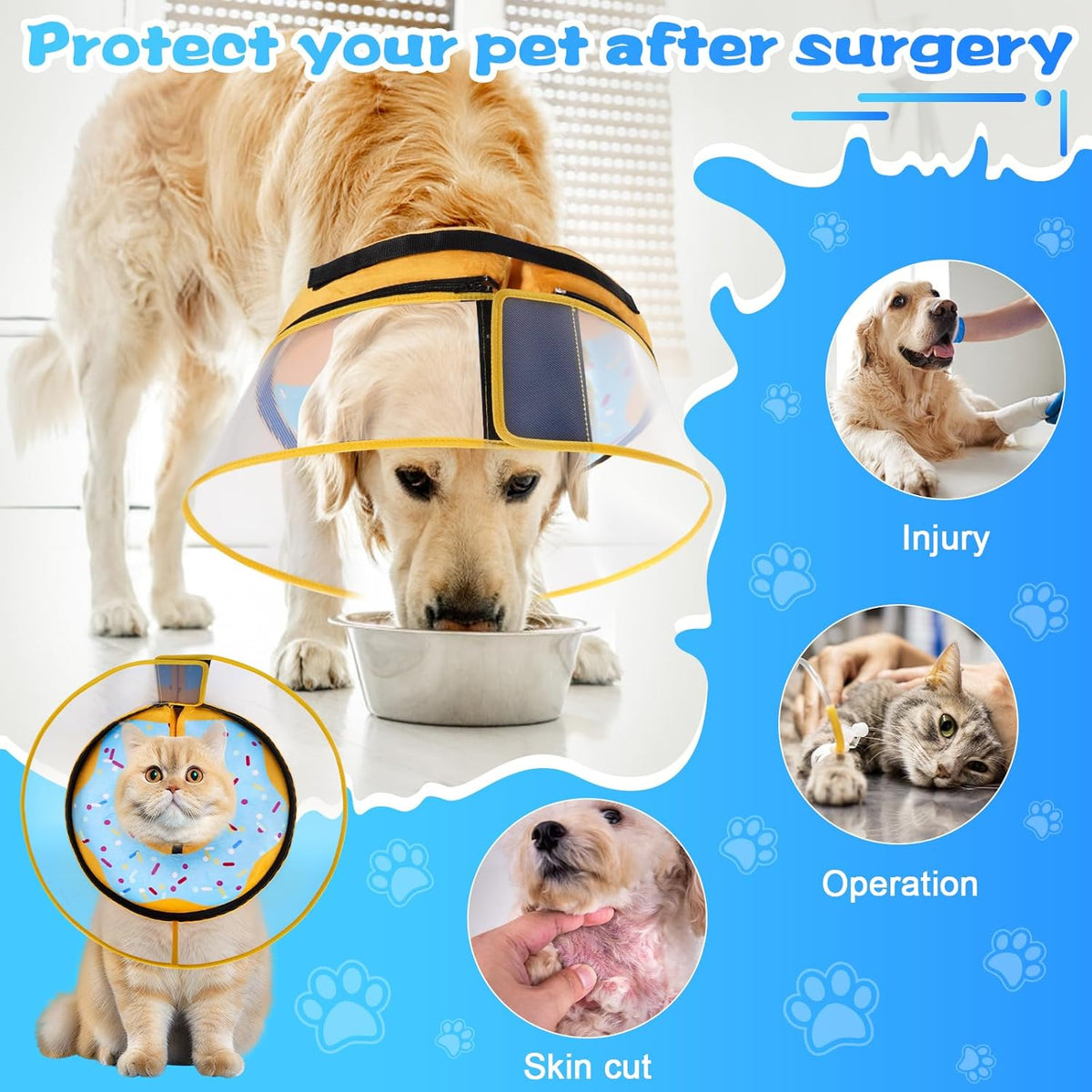 Adjustable strap and secure interior loop closure system on the Cneo inflatable pet collar.