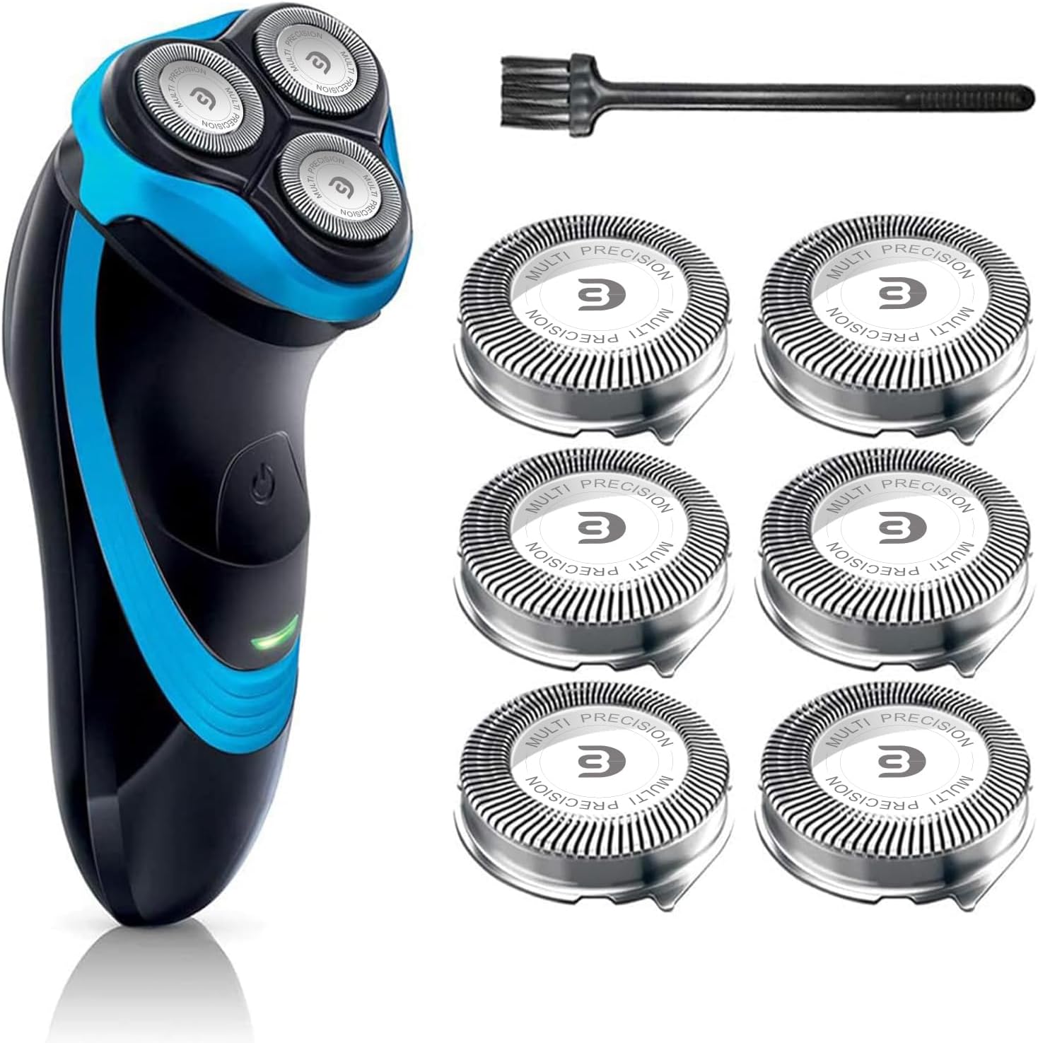 RF RollingFit SH30 replacement heads front view showing six shaving blades and a cleaning brush.