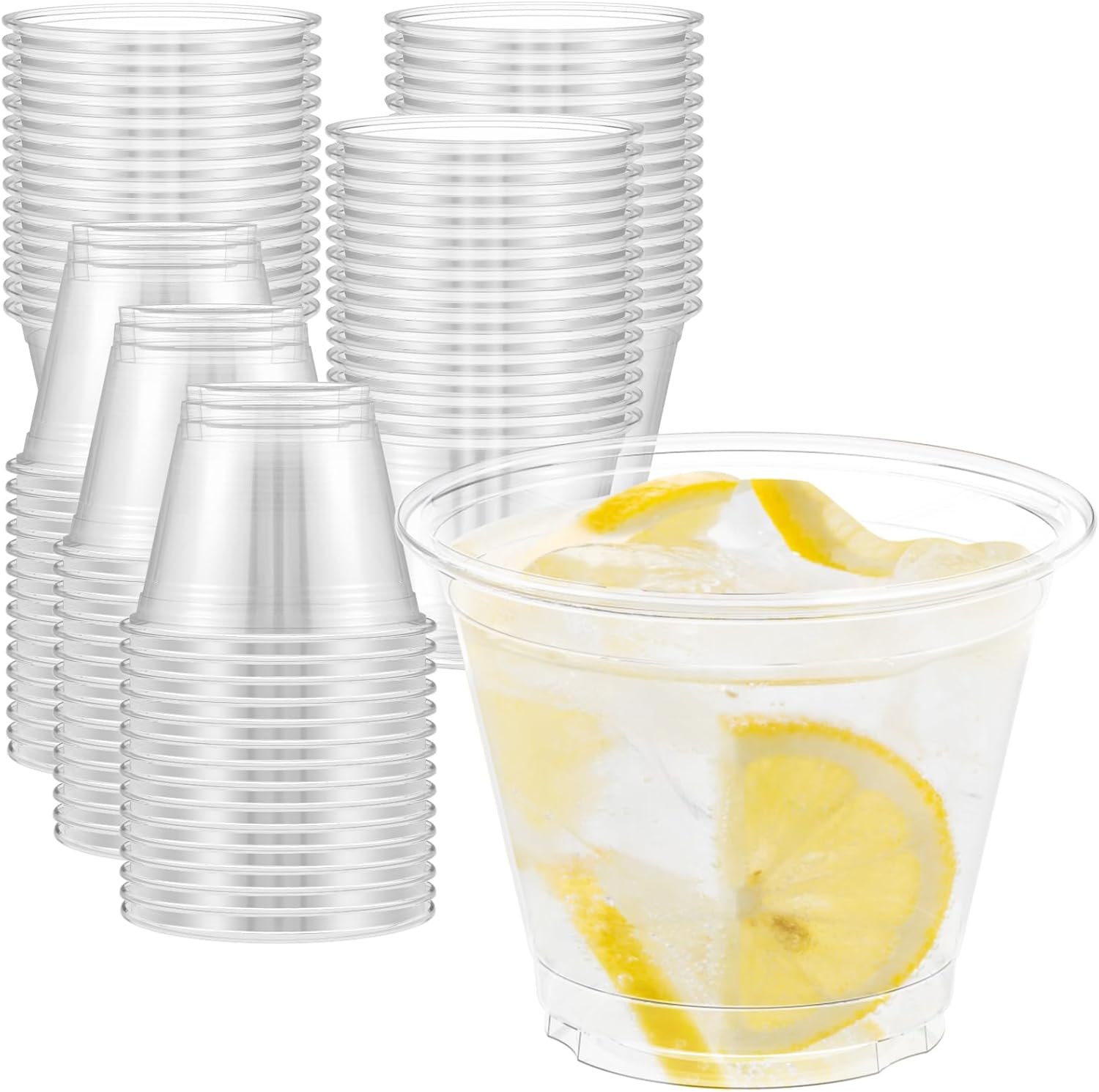 Dealusy 100 Pack 9 Fluid Ounce Clear Plastic Cups front view