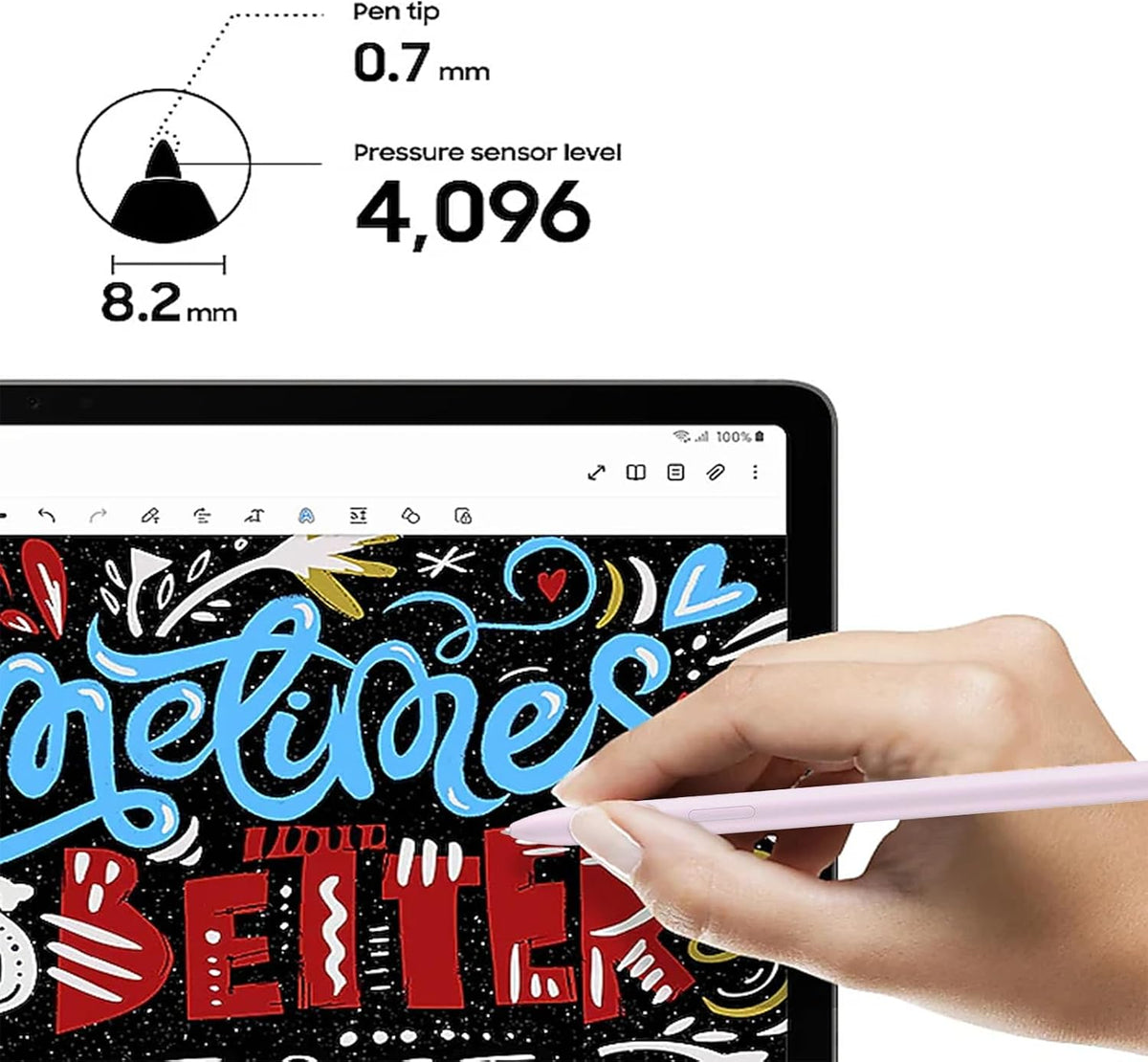 Replacement s pen placed next to tablet screen