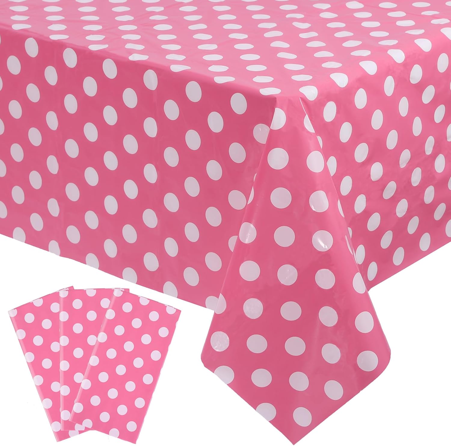 Kesfey Minnie Mouse pink polka dot tablecloth front view spread on rectangular table