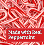 Kandyrifik mini candy canes close up view of the authentic USA imported festive snacks.