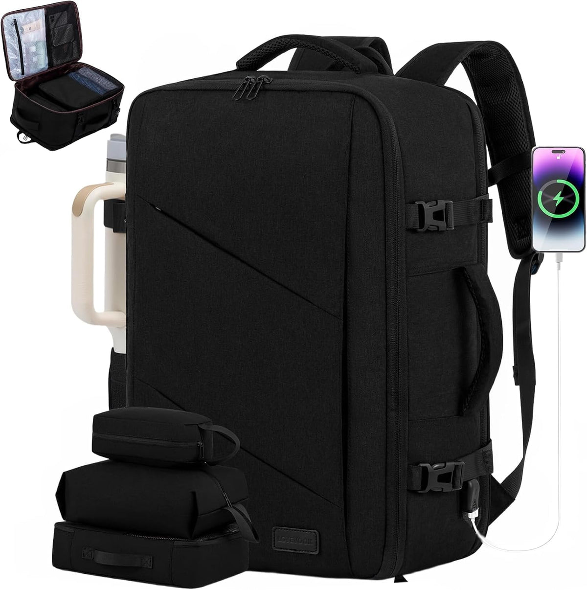 LOVEVOOK travel carry on backpack front view in black