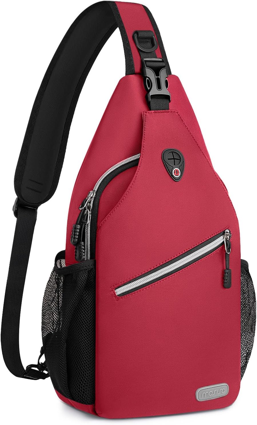 Mosiso sling bag front view red crossbody backpack
