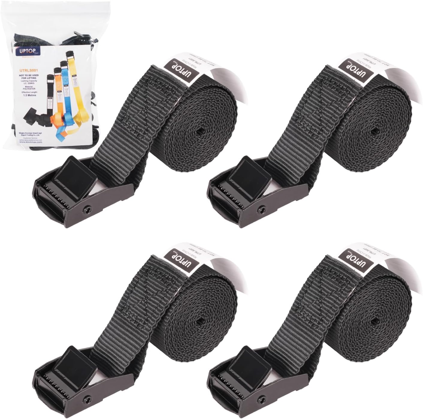 Uptop 4 pieces heavy duty cam buckle lashing straps front view