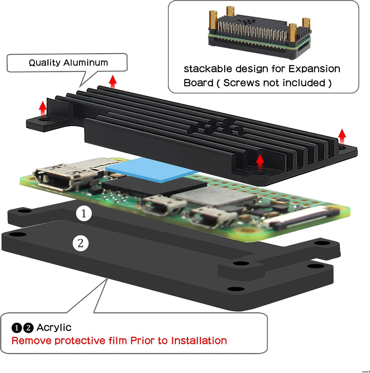 eleUniverse Raspberry Pi Zero 2 W case top cooling fins