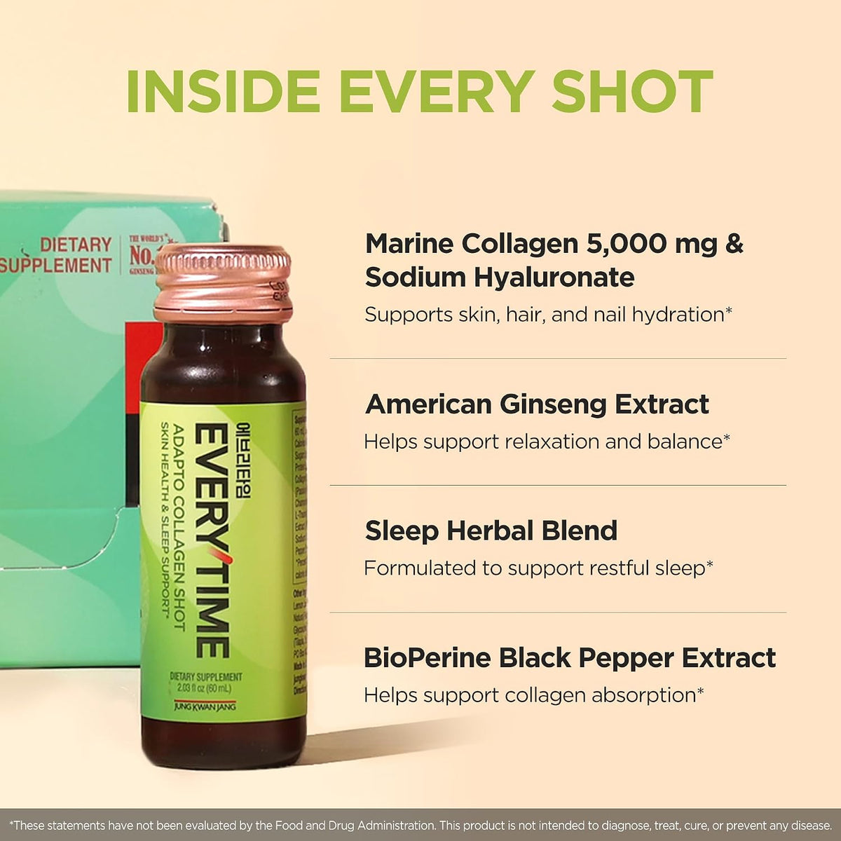Gluten free caffeine free collagen shot for anti aging benefits