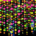 WELITTCON UV round dot paper neon garland streamers front view glowing under black light