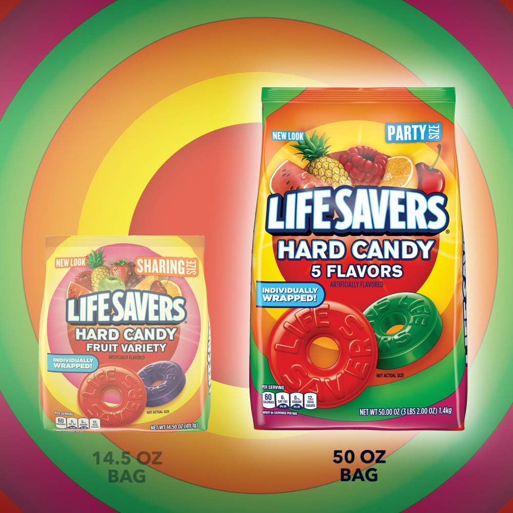 Top down view of Life Savers 5 Flavors party size bag