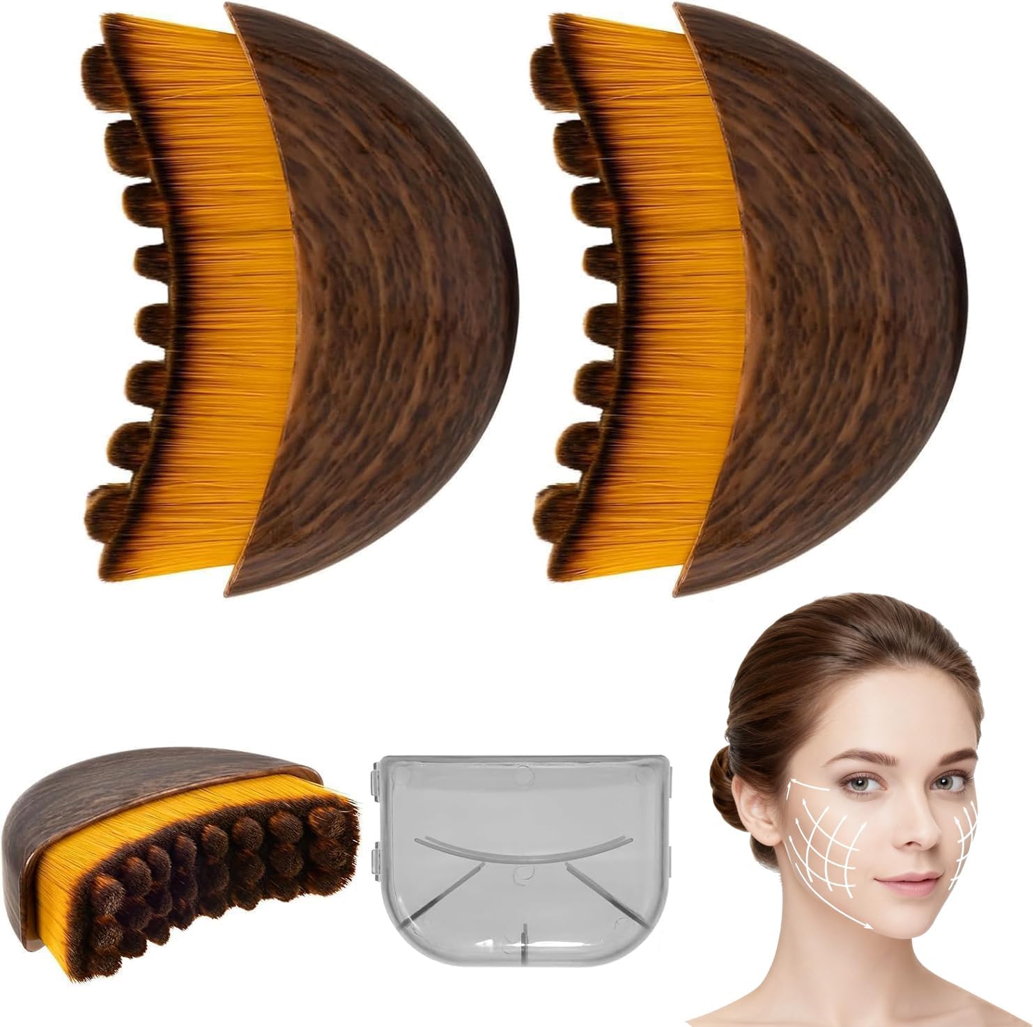 NOVWEE Lymphatic Contour Face Brush front view showcasing the unique curved ergonomic shape and soft bristles for facial sculpting.