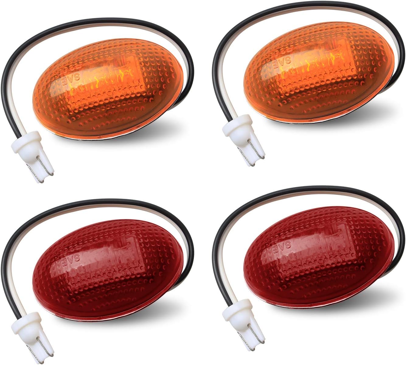 HERCOO LED Dually Bed Fender Side Marker Lights front view showing complete amber and red truck light assembly kit
