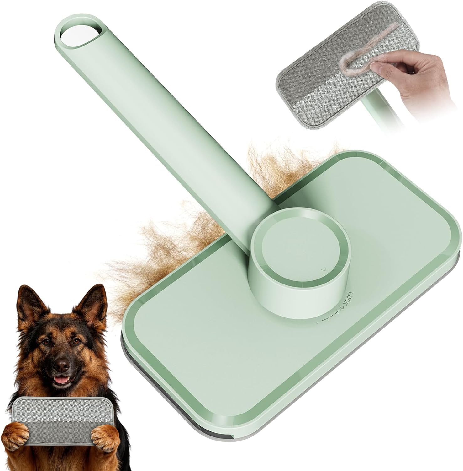 Rundik pet hair remover tool with ergonomic green handle