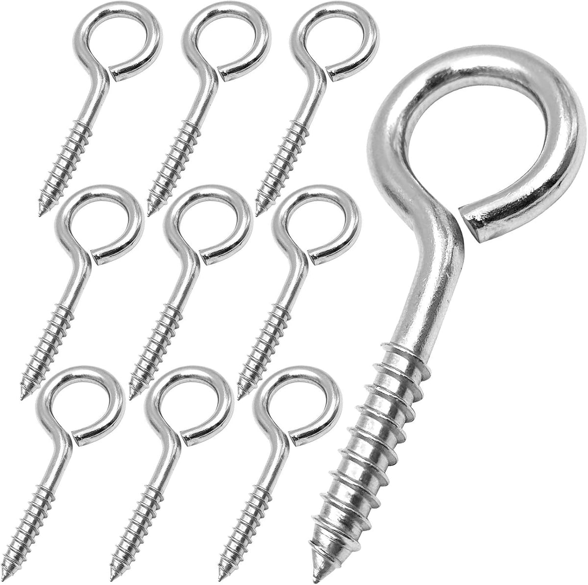 YGAOHF Eye Bolts Screw in Heavy Duty, 20 Pcs 2.5 Inch Sturdy Stainless Steel Eye Hooks, Self Tapping Eyelet Screws for Securing Cables Wires, Hanging Lights, Indoor & Outdoor Use - Image 11