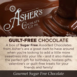 Inside view of Asher's Sugar Free assortment showcasing caramels and truffles