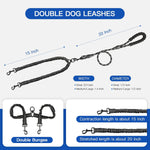 MingXpets dual dog leash extended view displaying the flexible elastic bands