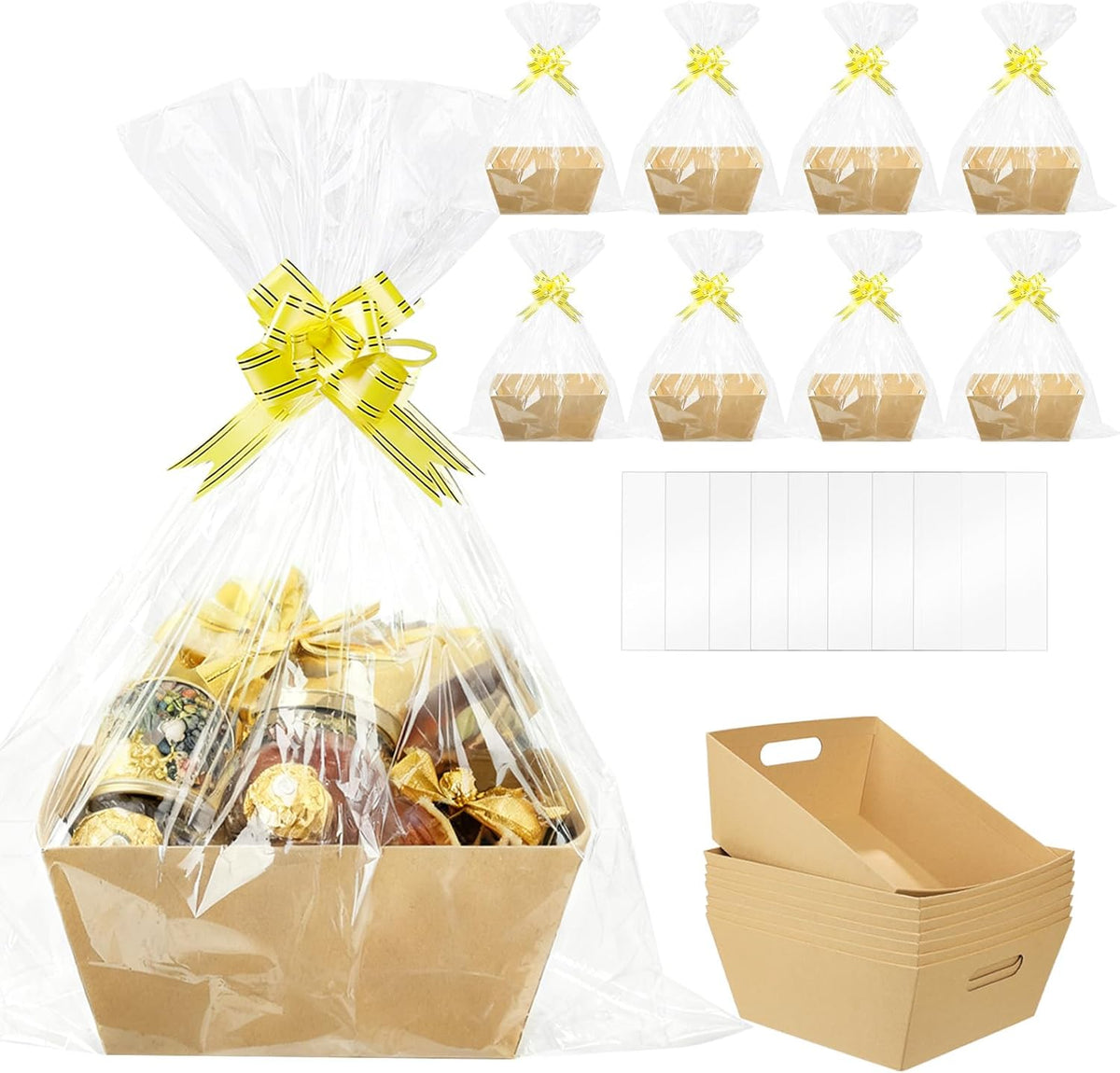 Ysglory empty gift basket set front view featuring premium thick kraft cardboard market trays