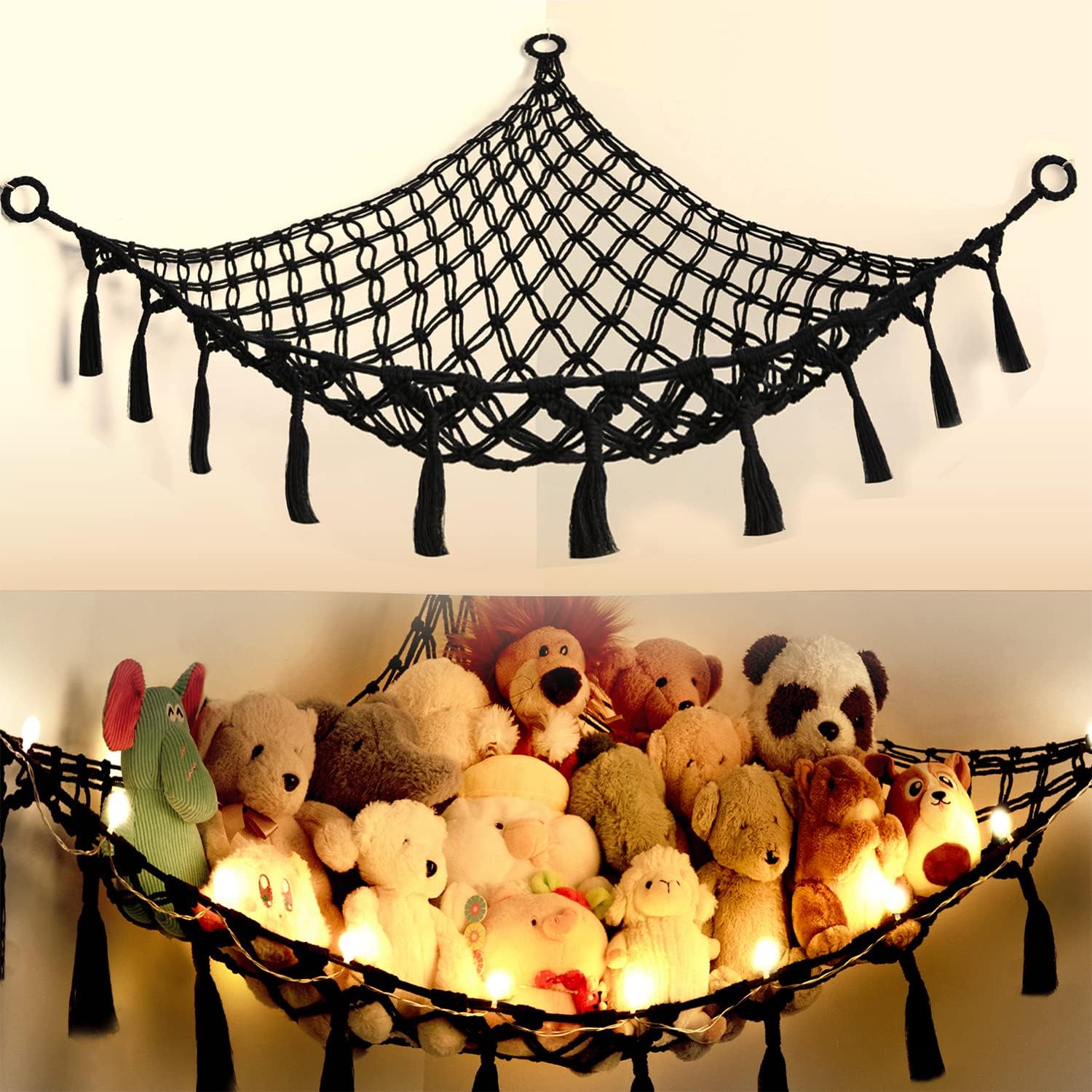 Yewiwin handmade macrame stuffed animal hammock front view