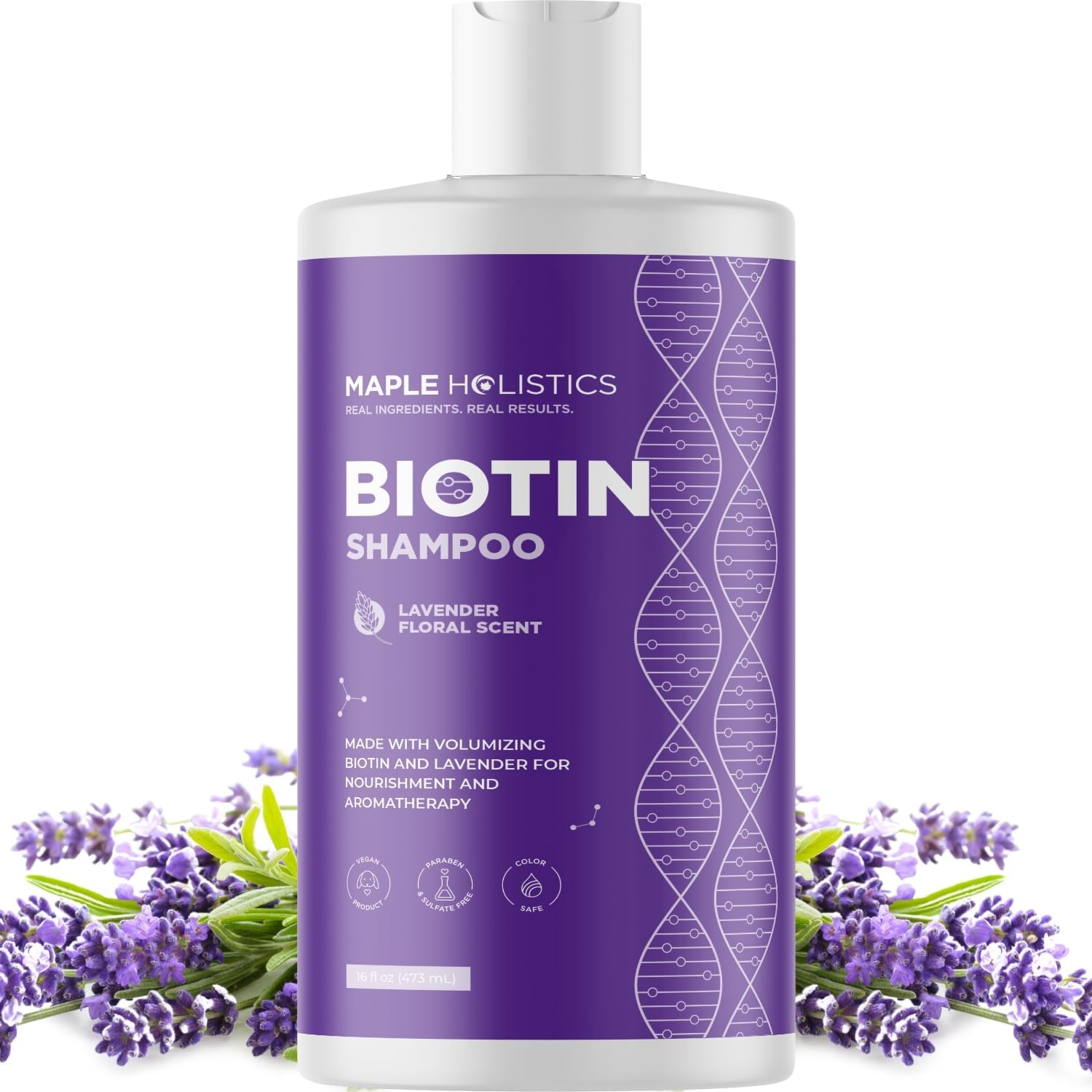 Lavender Biotin Shampoo for Thinning Hair - Volumizing Shampoo for Fine Hair with B Vitamins Rosemary Argan Primrose & Tea Tree Oils - Paraben Silicone and Sulfate Free Vegan Formula (16 Fl Oz) - Image 1
