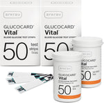 Arkray Glucocard Vital glucose test strips front view of the hundred count packaging