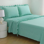 Sage Green White Gingham Ruffle Sheets Twin Size 4-Piece Set | 18" Deep Pocket, 100% Washed Cotton, Farmhouse Checkered Decorative Bedding Set with Pillow Shams - Image 11