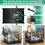 XLMYS dish drying rack side angle highlighting the automatic swivel drainage spout.