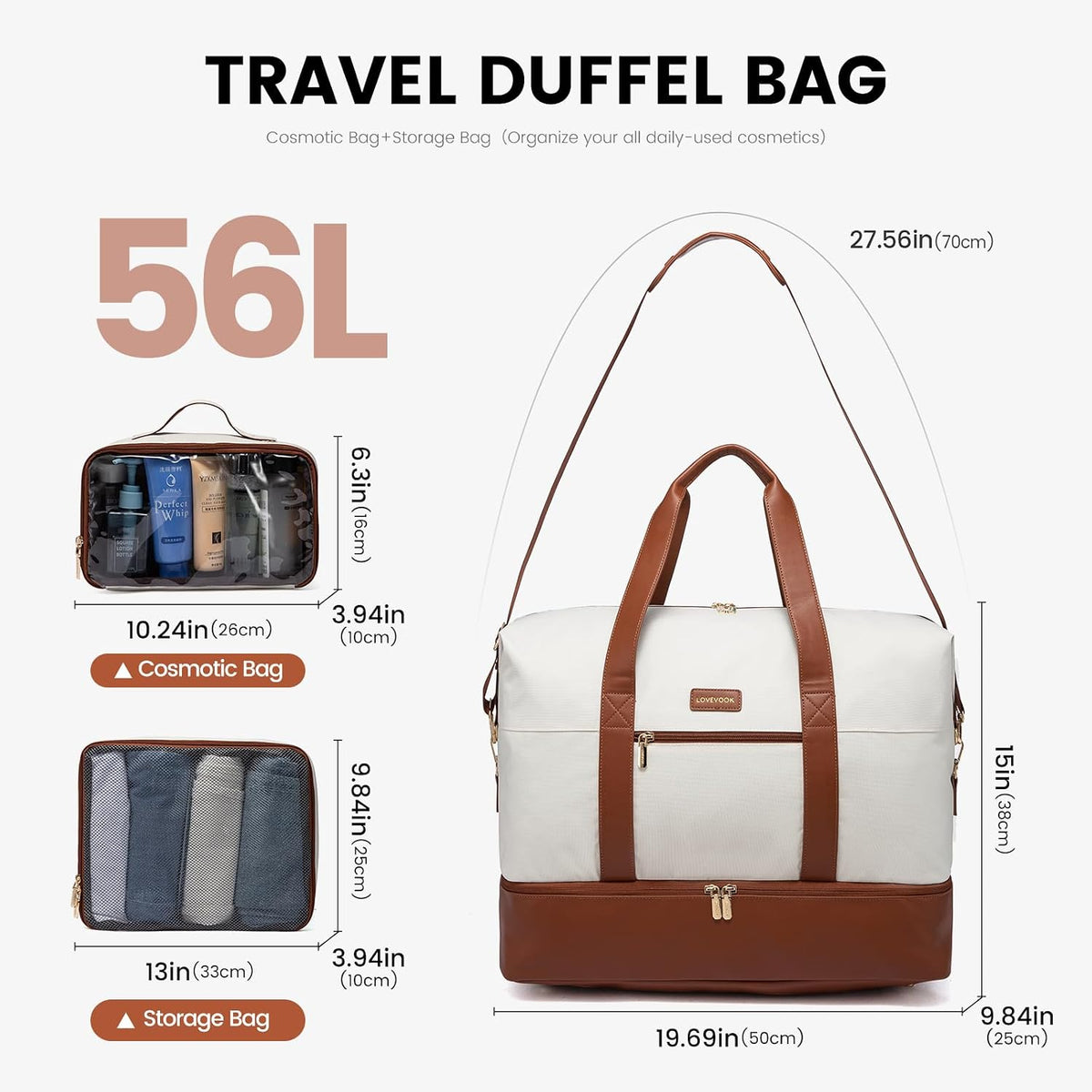 LOVEVOOK travel bag showing shoe compartment