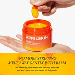 Aprilskin Carrotene IPMP Hydromelt Cleansing Balm open jar showing the smooth sorbet texture.