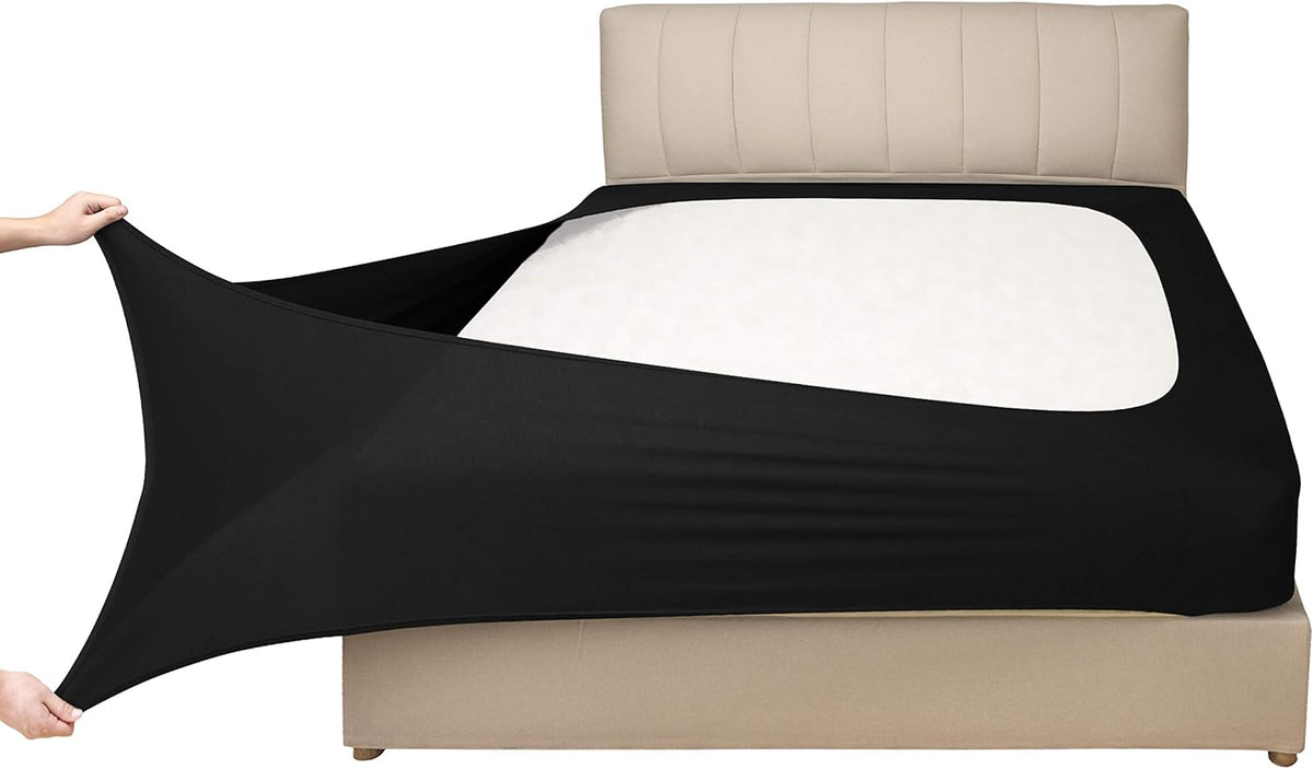 Complete bedroom setup showing minimalist bed skirt replacement