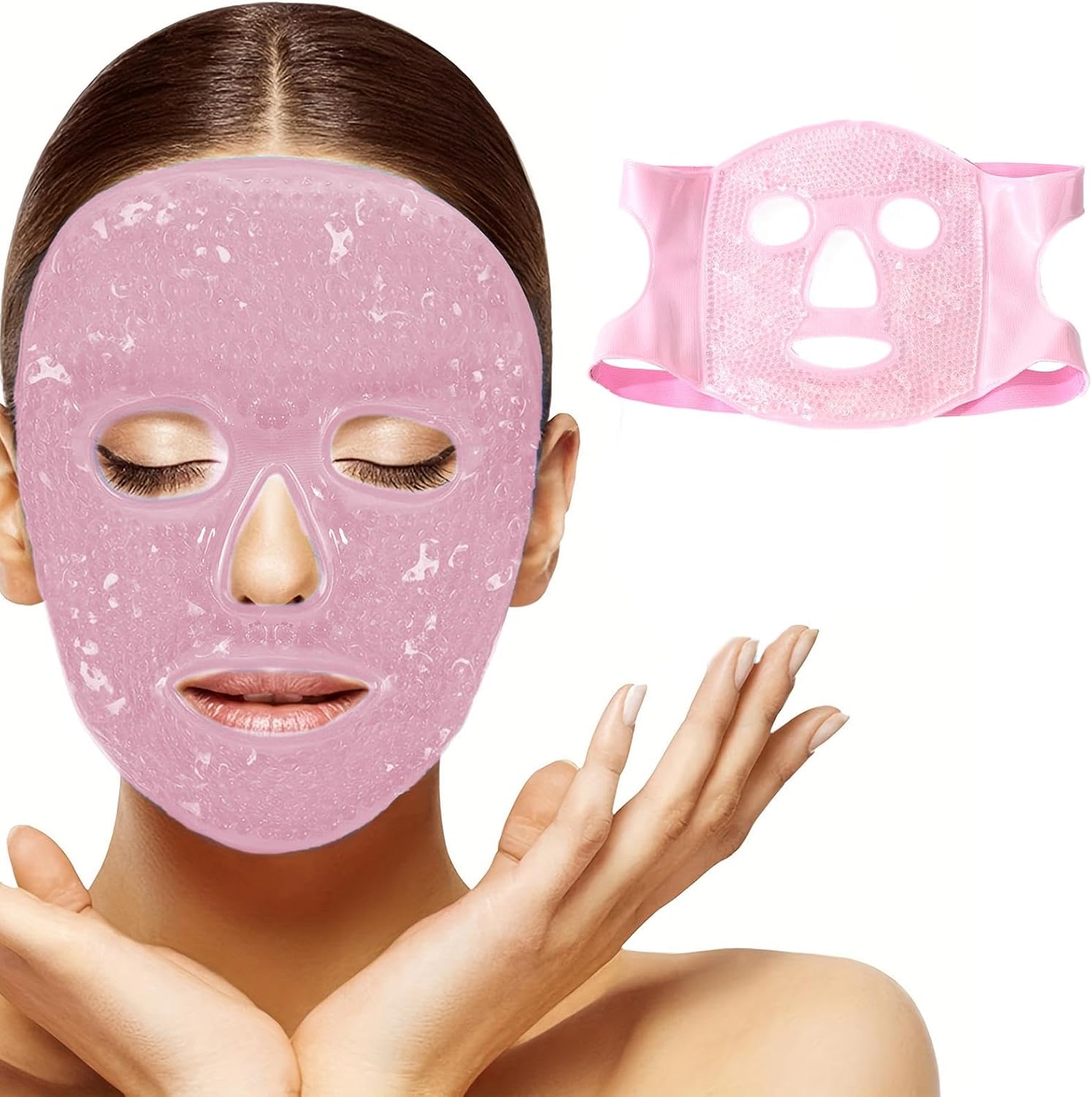 CALIDAKA Gel Beads Face Cover Ice Mask Pink front view