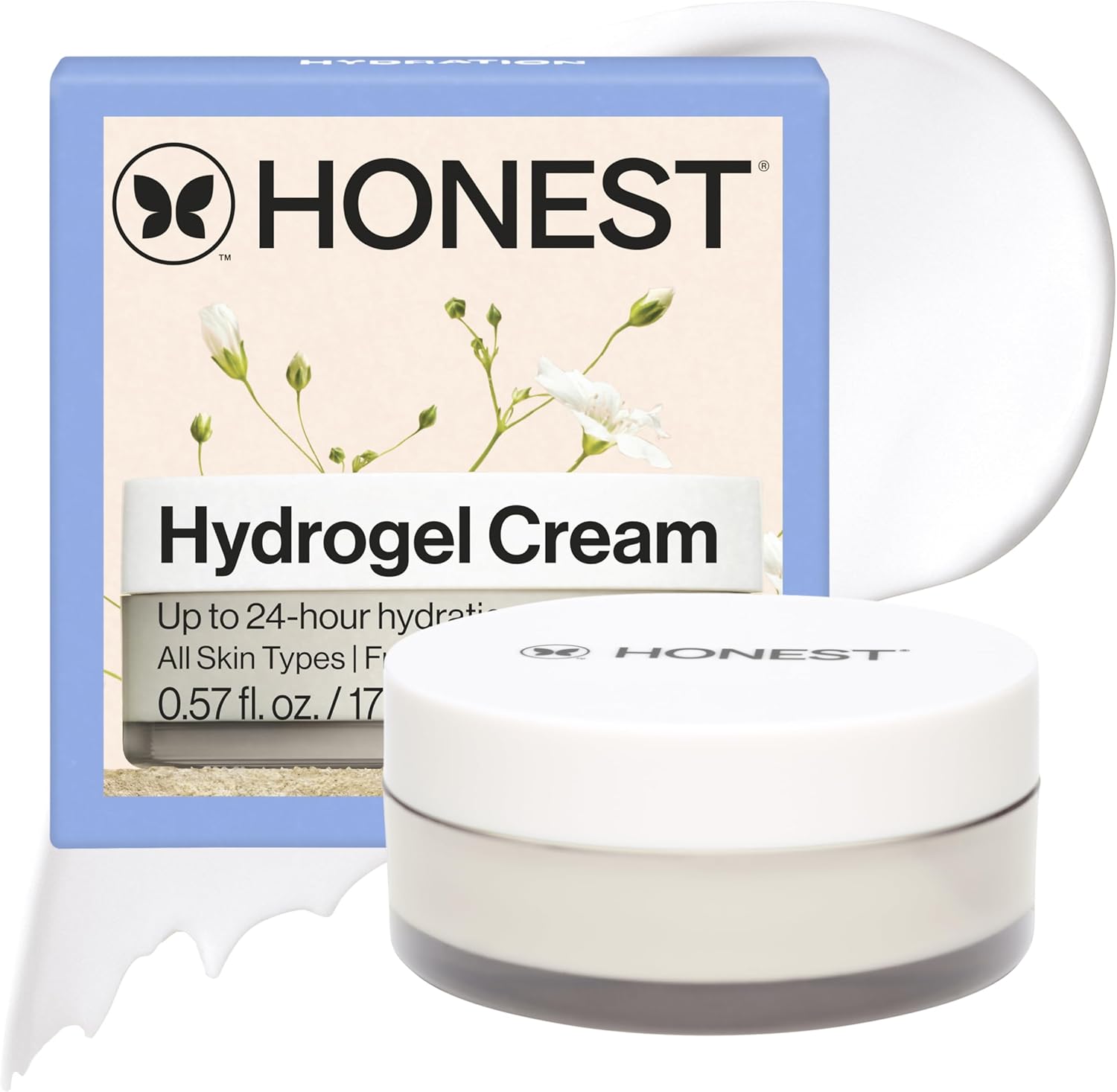 Honest Beauty Mini Hydrogel Cream with Hyaluronic Acid | Lightweight, Moisturizing Water Cream | Gentle for Sensitive Skin, Fragrance Free, Vegan | Travel Size, .57 fl oz - Image 1