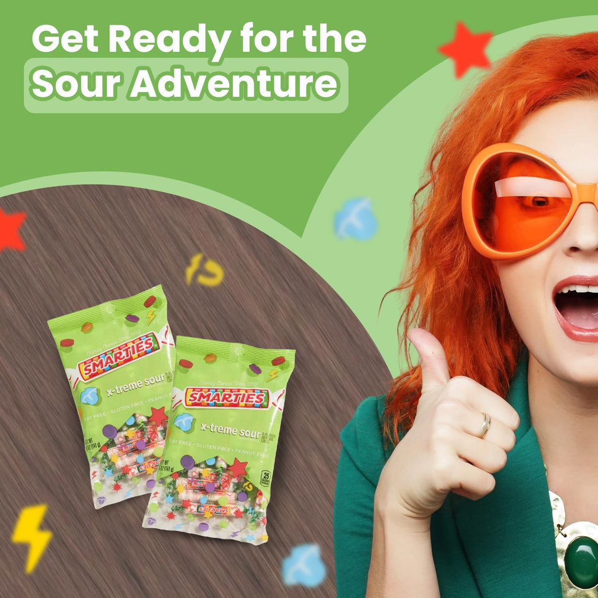 DDI Smarties X-treme Sour Candies five ounce bags arranged for party snack table inspiration.