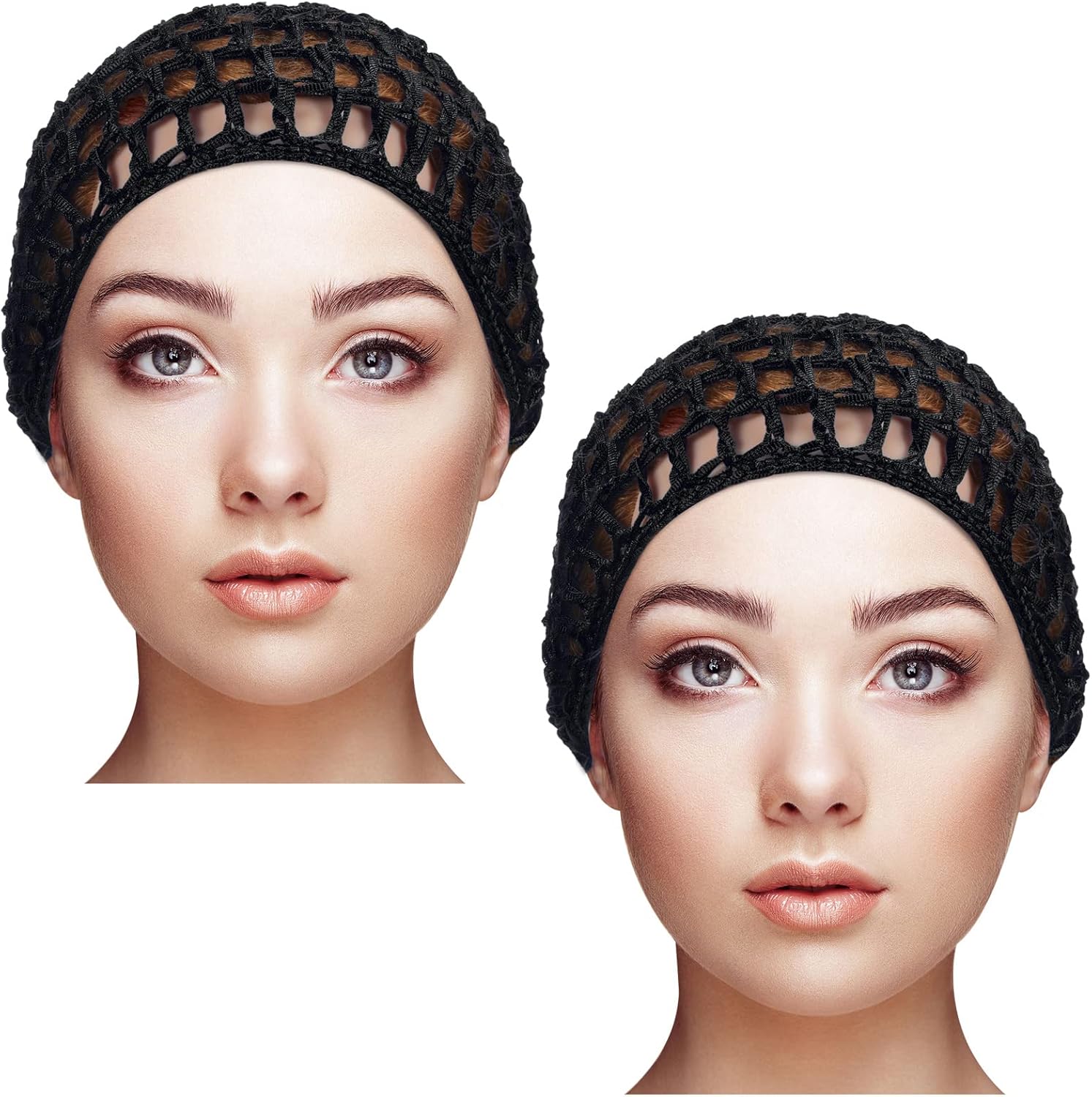 Geyoga 2 Pieces Mesh Crochet Hair Net front view