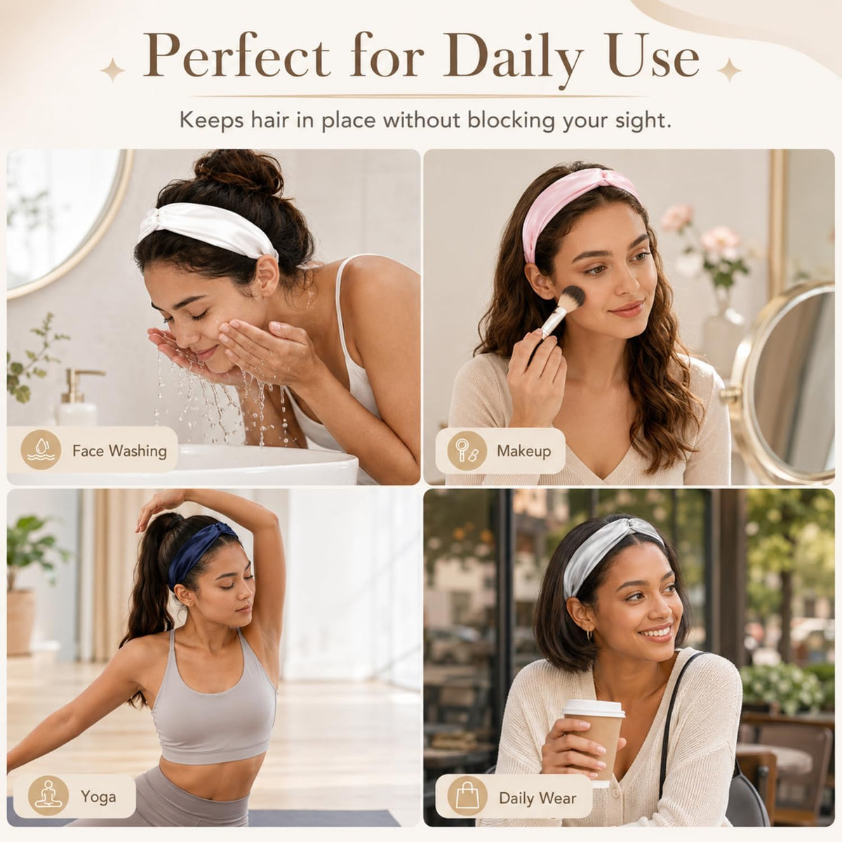 MTLEE silky headband stretched to show elasticity