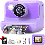 Gofunly Kids Instant Print Camera purple front view showing lens and thermal printer slot