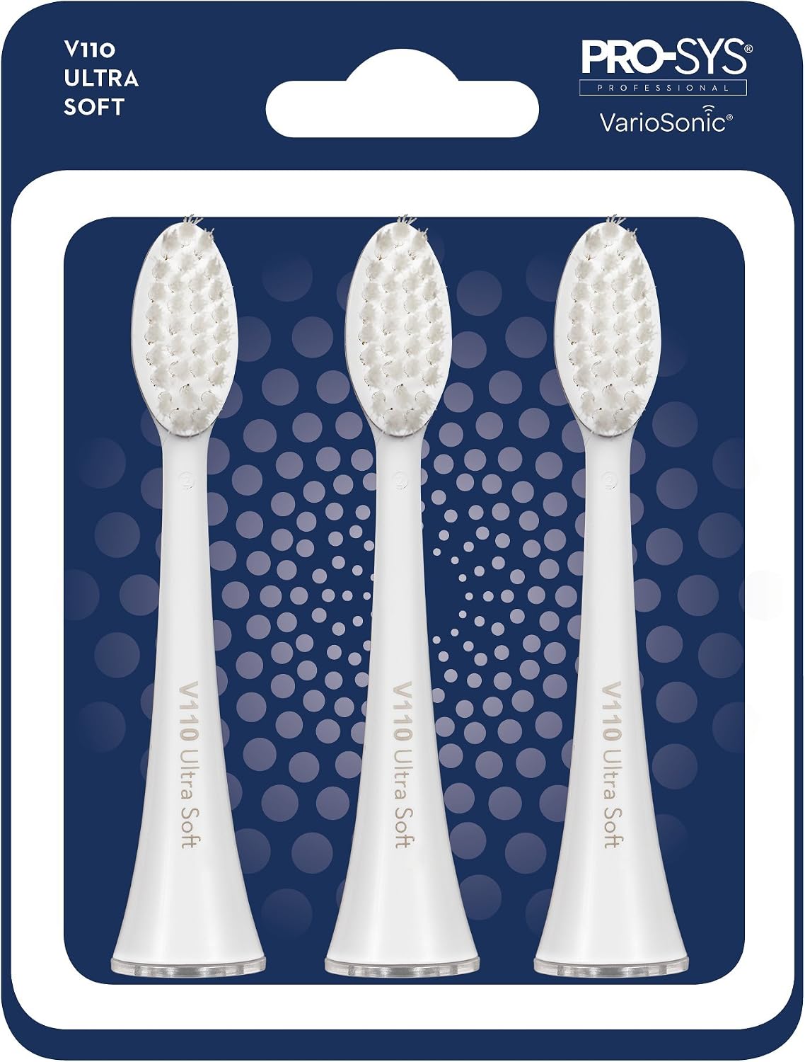 Pro-Sys VarioSonic V110 Ultra Soft Electric Toothbrush Replacement Heads Pack Of 3 front view authentic product