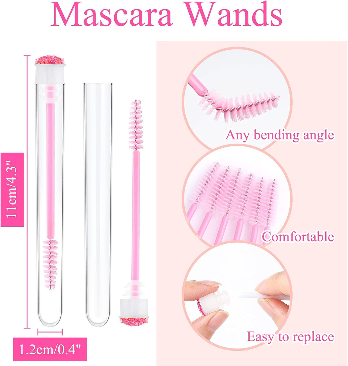 Dming eyelash wands showing pink sparkling diamond accent caps