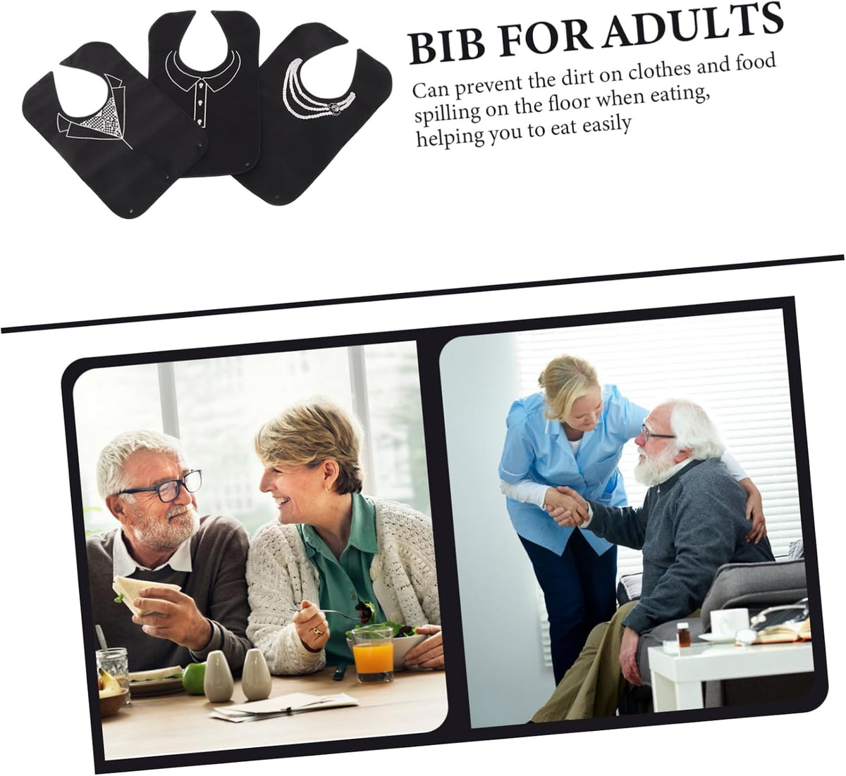 Healifty washable adult eating bib snap closure
