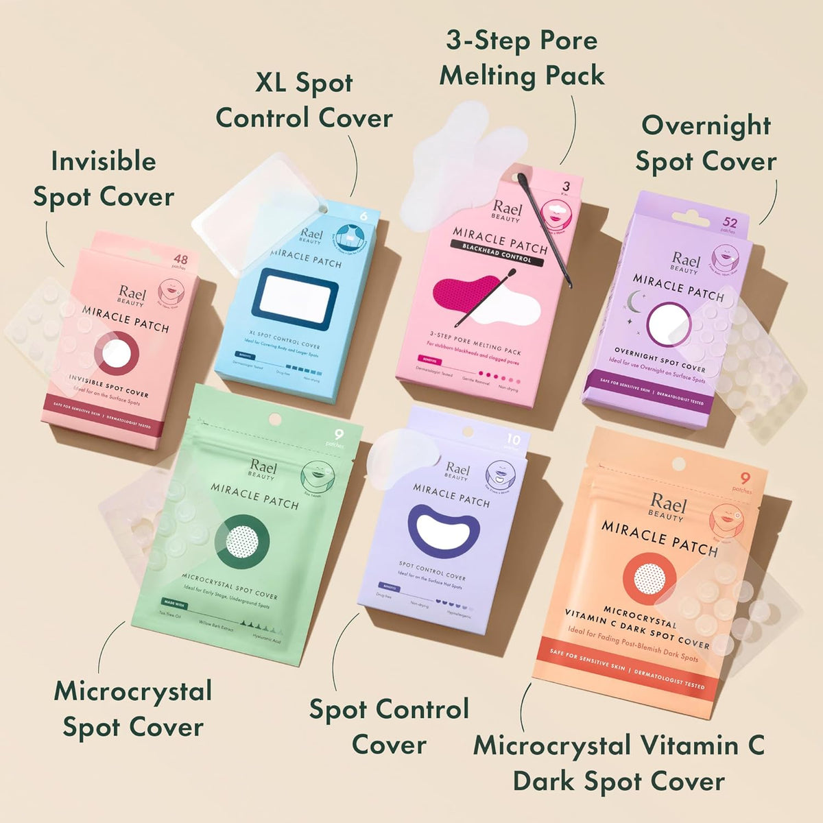 Rael acne healing overnight patches demonstrating the sleep proof tapered edges design.