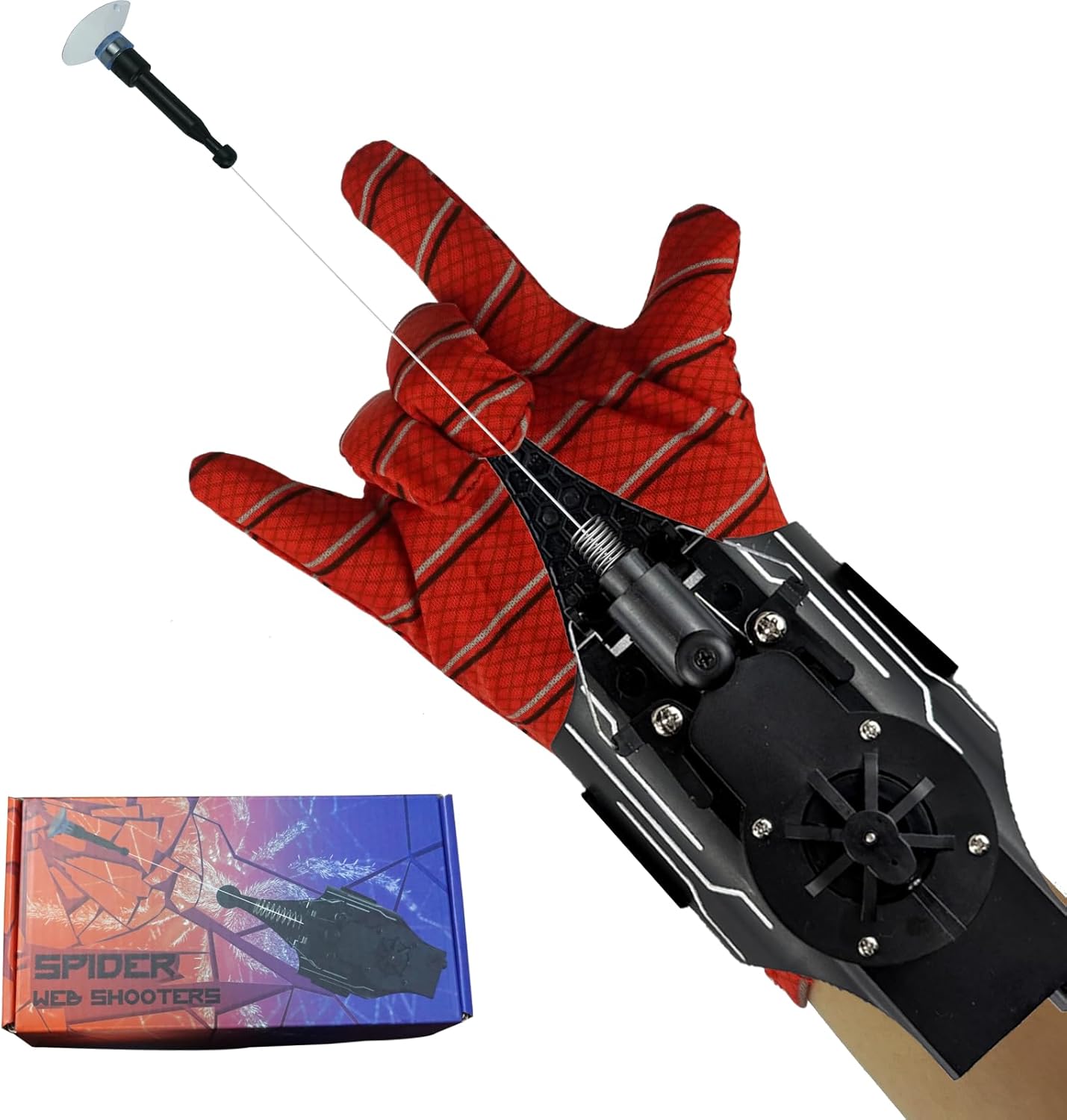 HNCSFW Spider Silk Launcher front view showing black wrist gadget with glove