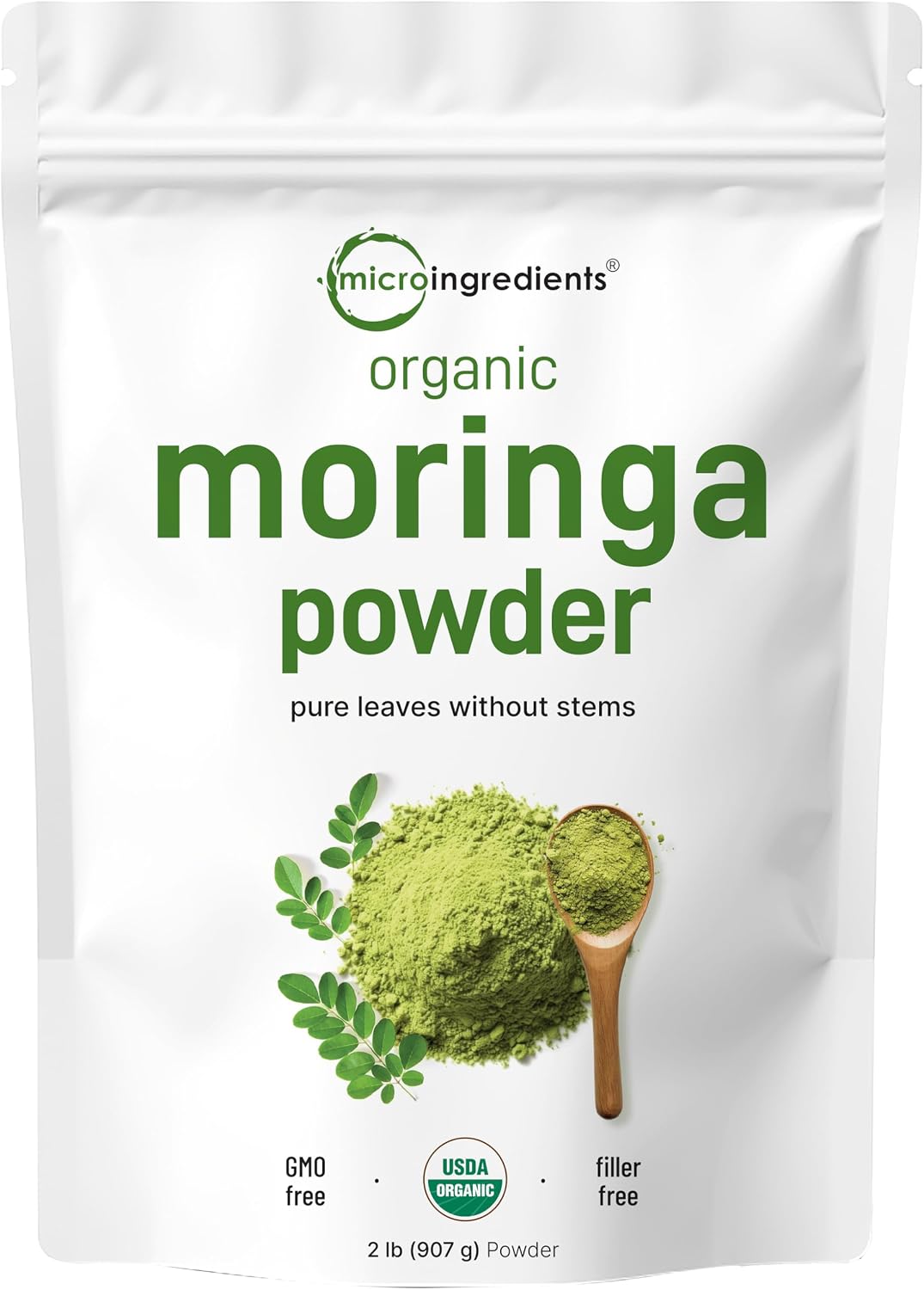 Micro Ingredients organic moringa leaf powder front pouch view superfood