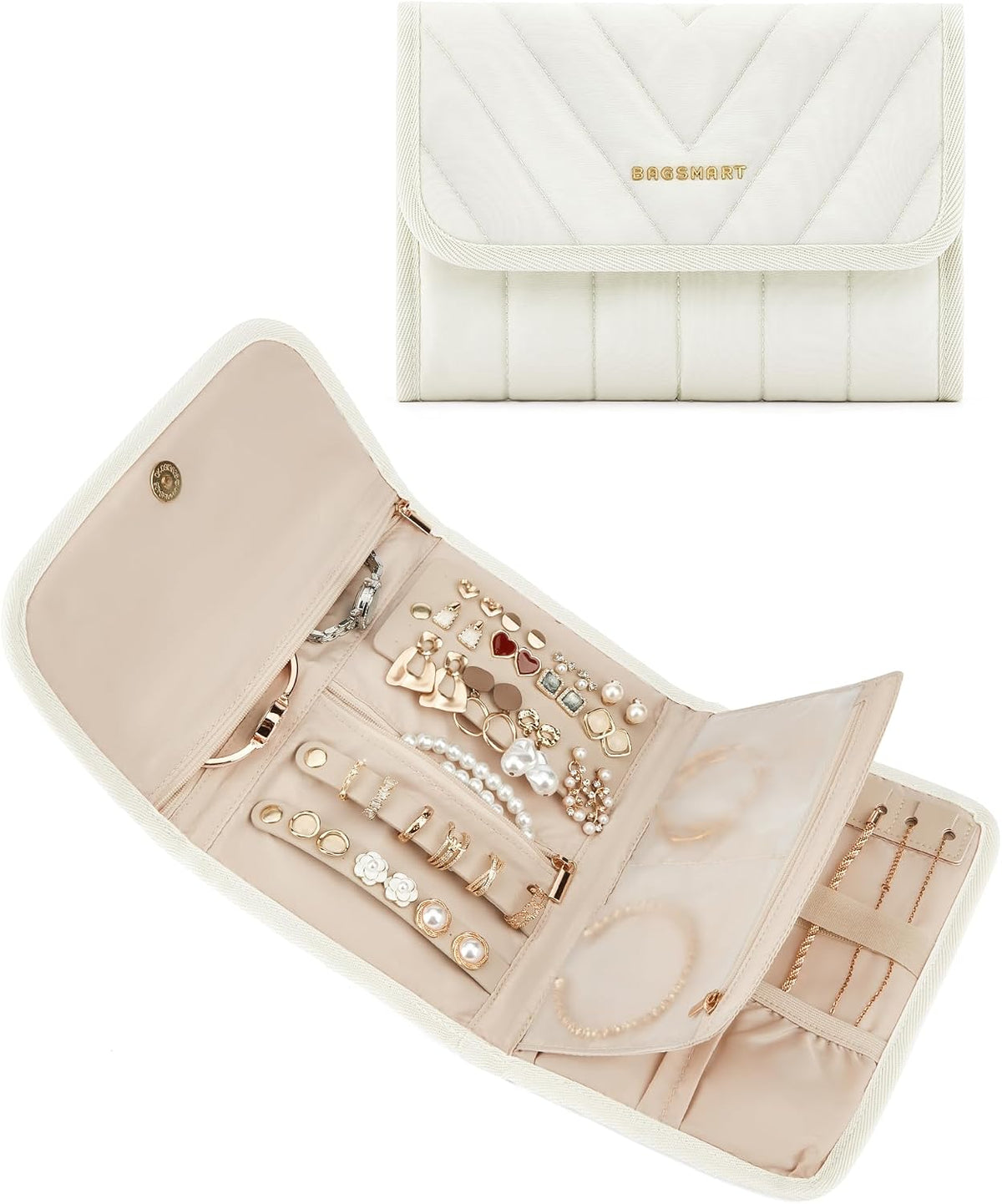 Bagsmart travel essentials jewelry organizer magnetic snap closure