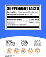 BulkSupplements pure magnesium carbonate dietary supplement nutrition facts label view