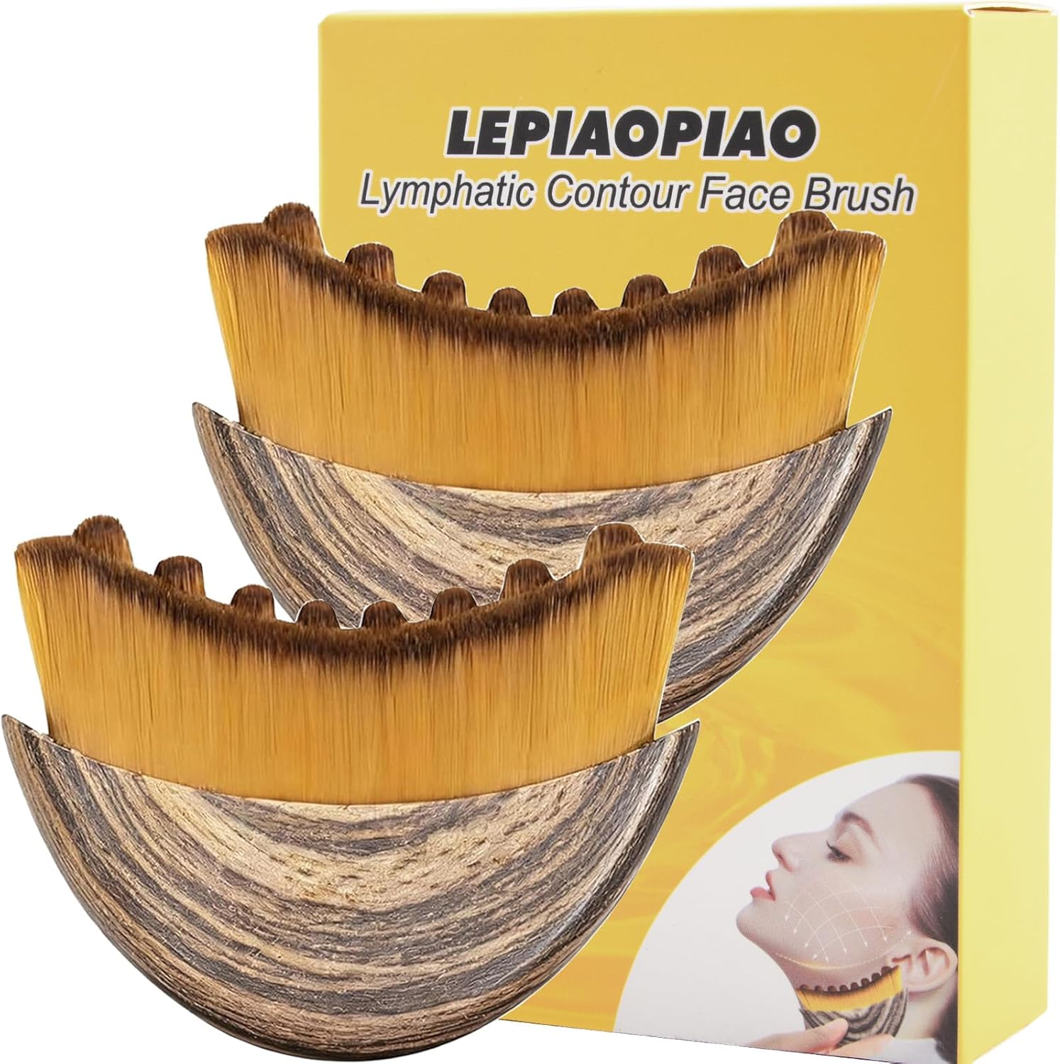 LEPIAOPIAO lymphatic contour face brush front view showing the curved bristle design for facial sculpting.
