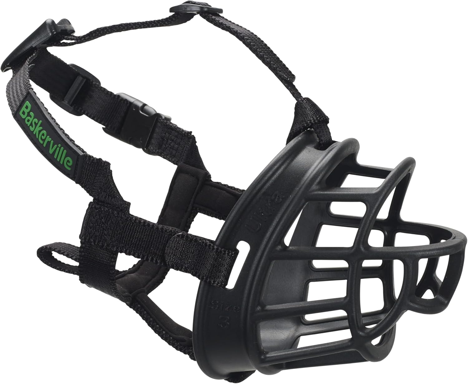 Baskerville Ultra Dog Muzzle front view of humane black basket design