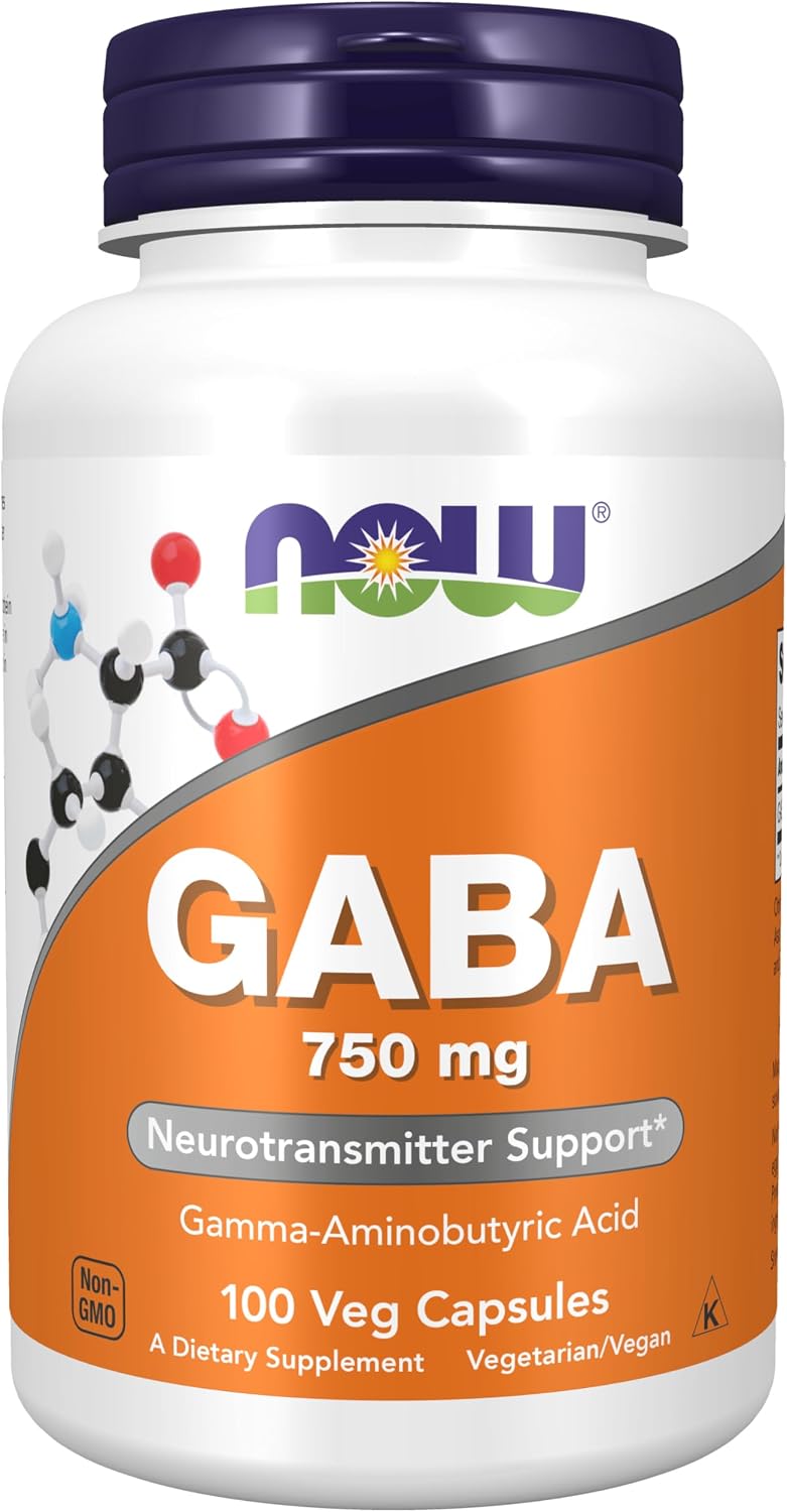 Now Foods GABA 750mg 100 Veg Capsules front view bottle