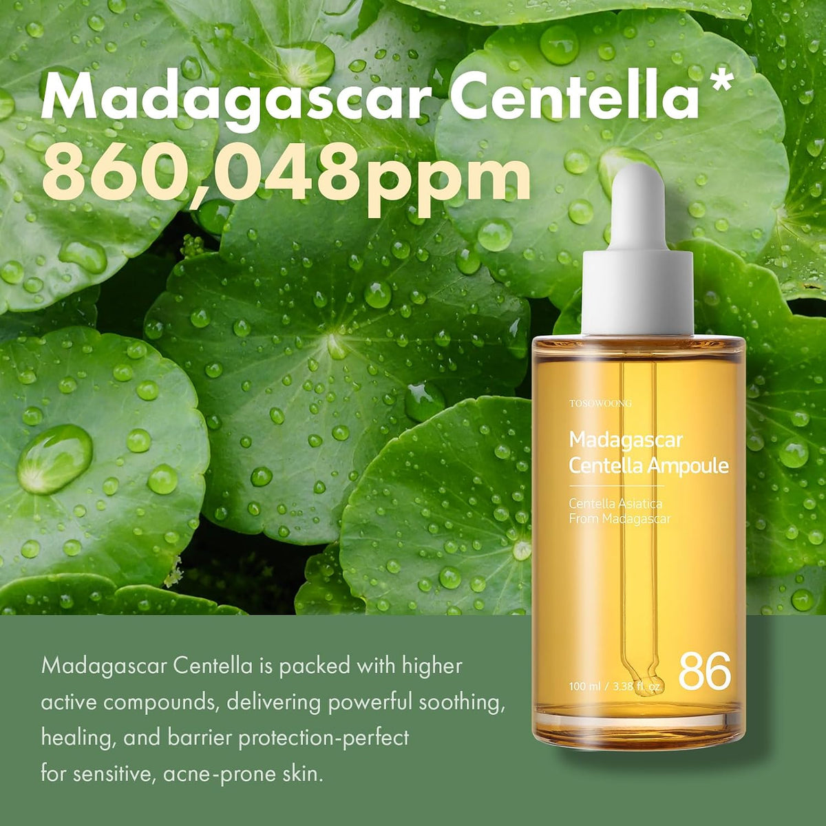 Dropper overview of the Tosowoong 860048ppm Centella Asiatica barrier repair ampoule.