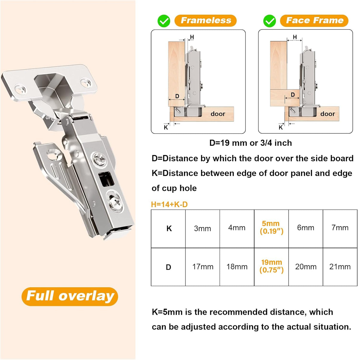 4Pcs Soft Close Face Frame Cabinet Hinges, 50% Faster Install with Clip-On Plate, Mounting Screws Included, Durable & Quiet Full Overlay Cabinet Door Hinges for Face Frame Cabinets - Image 9