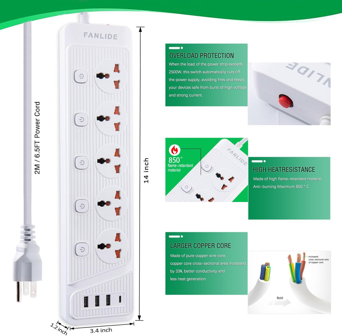 Fanlide universal power strip packaging and overview