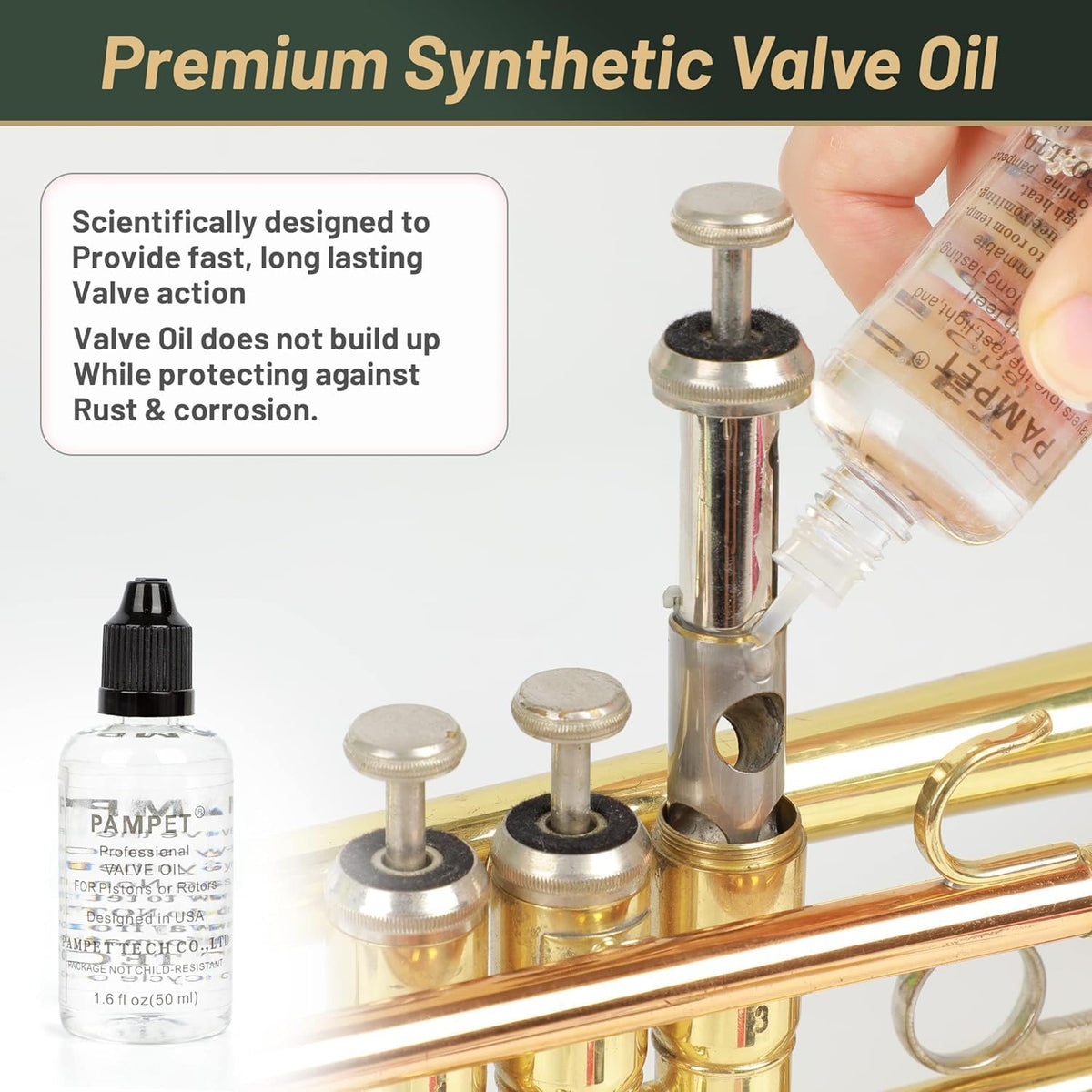 PAMPET trumpet maintenance kit valve oil and slide grease bottles